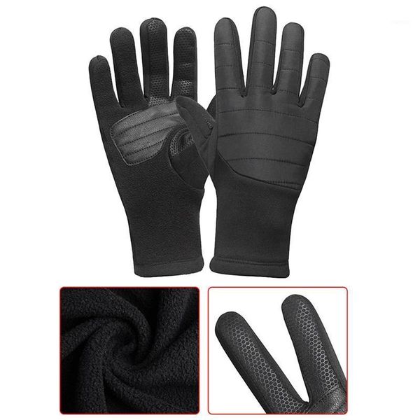 

outdoor gloves winter warm and cold protection press screen polar fleece cycling running sports1, Black
