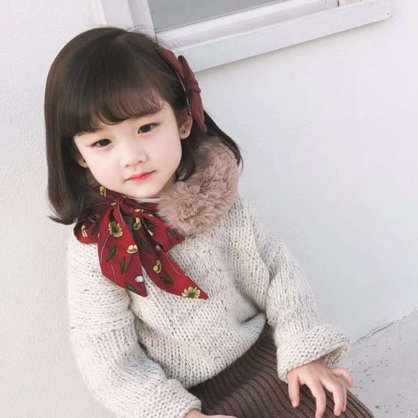 

children's winter new ribbon small scarf female baby korean lovely versatile plush neck fashion, Blue;black