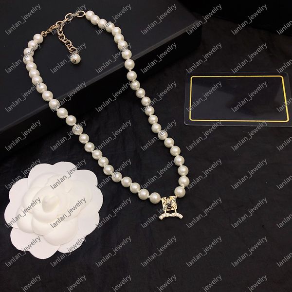 

new designer necklace classic double letter diamond pendant pearl necklace gift with box lh-c15, Silver
