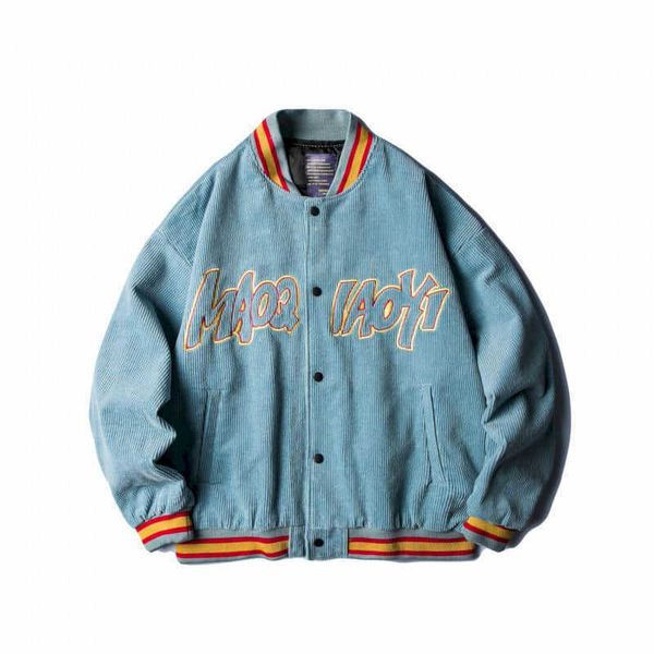 

corduroy baseball uniform men and women jacket lovers american streetwear retro loose embroidered coat cool 210526, Black;brown