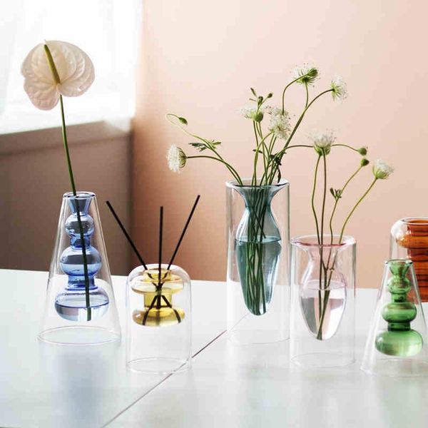 

home decoration accessories nordic ins colourful glass transparent vase living room dining table dried flowers hydroponic vases