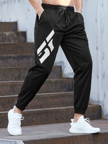 

men geo print drawstring waist sweatpants z9zk#, Black