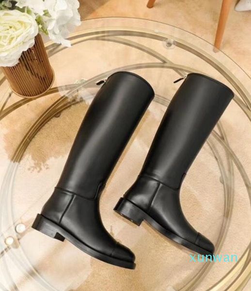

new arrival womens knee real leather knight winter square heel antiskid french counters boots size 35-40, Black