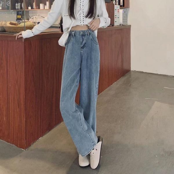 

women's jeans dd0102 straight-leg loose wide-leg trousers all-match high-waist pants trendy, Blue