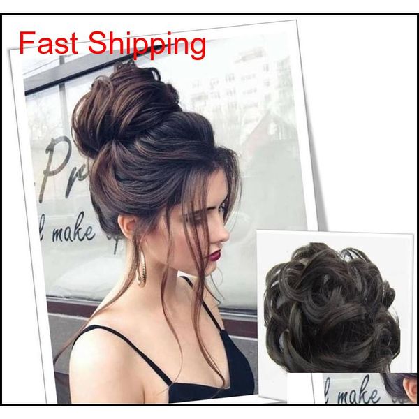 

pony tail hair extension bun hairpiece scrunchie elastic wave curly synthetic hairpieces wrap for hair bun chign qylmsb cissors, Black;brown