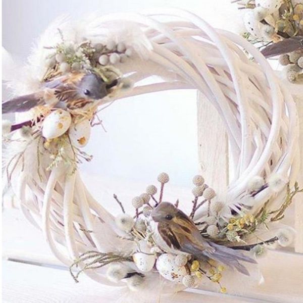 Ghirlande di fiori decorativi 10/20/30cm Ghirlanda di vimini bianca Decor Anello in rattan Ghirlanda artificiale Cornice di fiori secchi Accessori artigianali fai da te