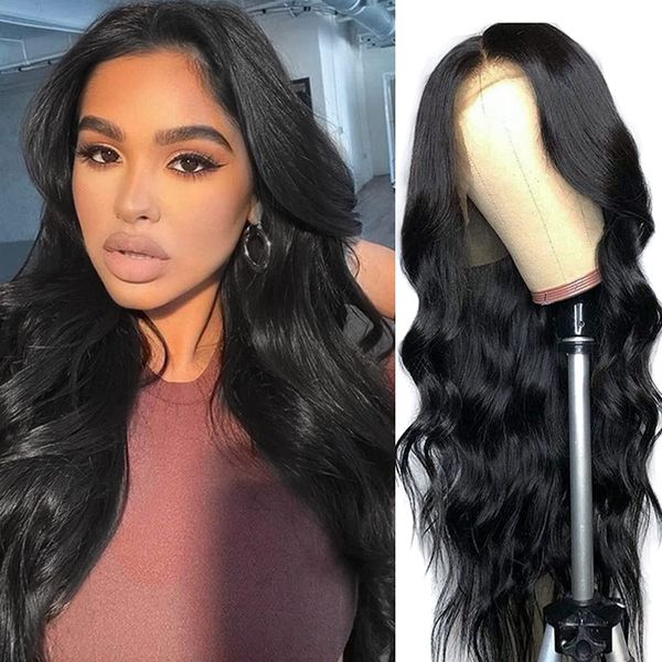 

lx brand glueless hair natural body wave lace front wig pre plucked cosplay wig synthetic lace wig for womenfactory direct, Black