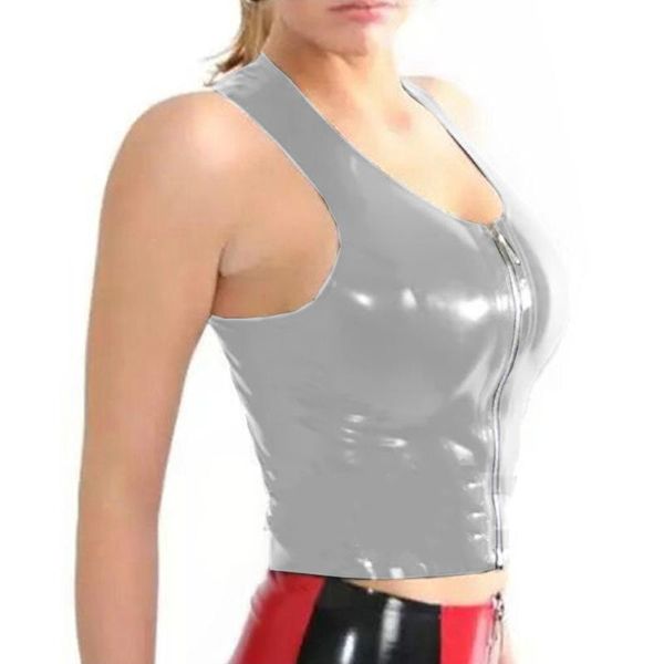 

women's tanks & camis women pu faux leather tank short vest zipper bodycon sleeveless crop wet look patent clubwear 7xl, White