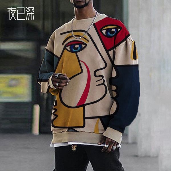 

2021 spring print loose youth long sleeve sweater men's type, Gray;blue