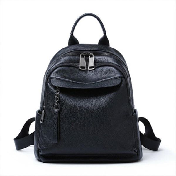

natural cowhide leather solid color zipper women backpack 2021 new arrival large capacity travel bag for women