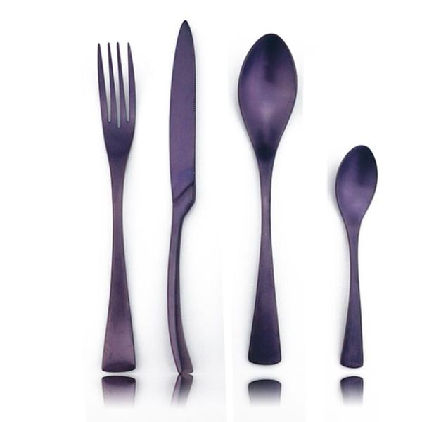 

4-pcs blue matte flatware cutlery set stainless steel colorful dinnerware black rainbow knife fork spoons silverware dinner set