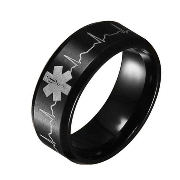 

wedding rings dome emt star of life ring for men and women black titanium steel male gifts, Slivery;golden
