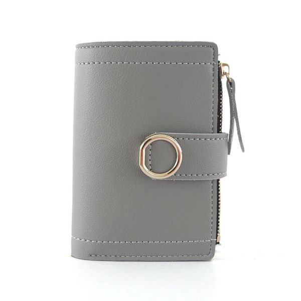 

2021 new fashion trend student ladies pu wallet short solid color zipper buckle ring simple small wallet purse, Red;black