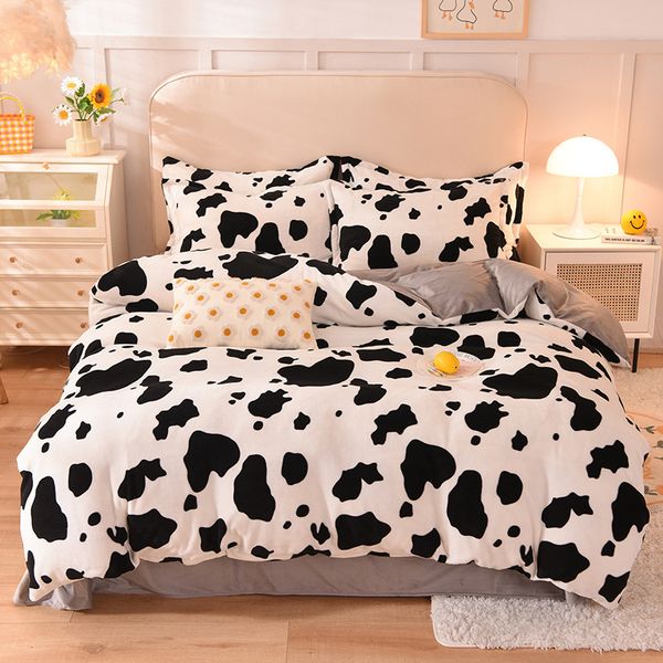 

autumn and winter thickened milk four warm double-sided coral veet quilt cover bedspread flannel student three piece set