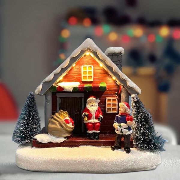 

decorative objects & figurines resin christmas scene village houses with warm white led light holiday gifts decoration for home