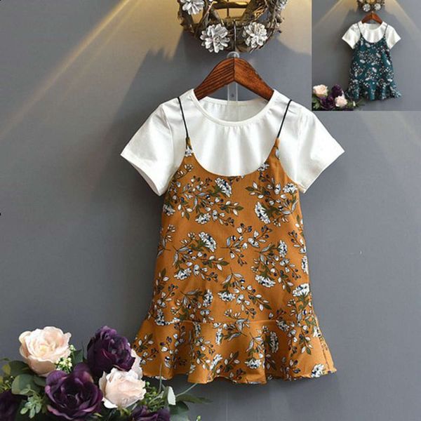 

suit children's wear short girls' sleeve at t-shirt + suspender skirt 2121 summer new 3-8 years old, White