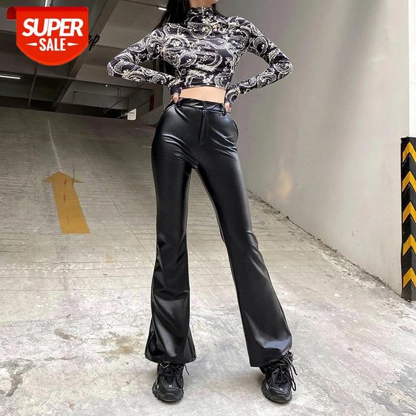 

weekeep black pu faux leather streetwear flare pants high waist skinny korean trousers women punk style gothic pants y2k vintage #sz6x, Black;white