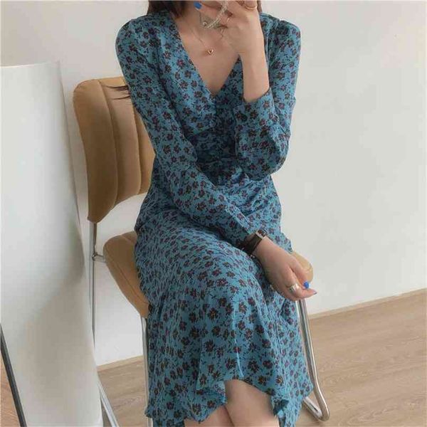 

blue chic streetwear ol mermaid printed florals lady women all match plus size gentle trumpets long dresses vestidos 210525, Black;gray