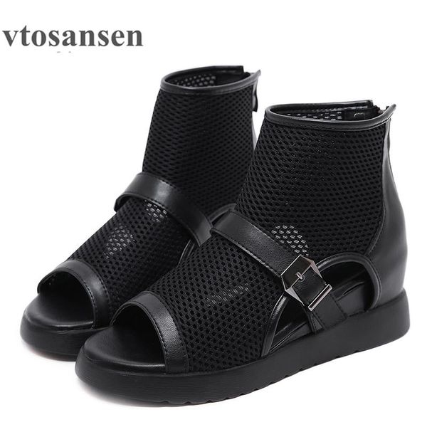 

boots shoes fashion mesh ankle open toe women hollow out european brands female short with zipper spring vintage, Black