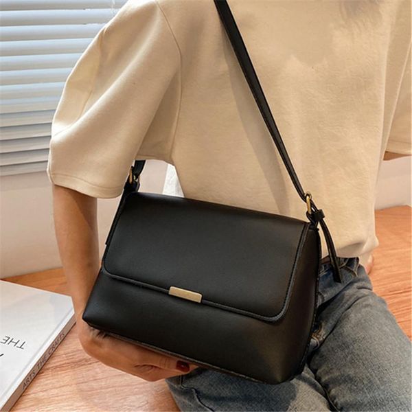 

shoulder bags female solid color pu leather square clamshell simple casual messenger bag vintage designer handbags for women sac