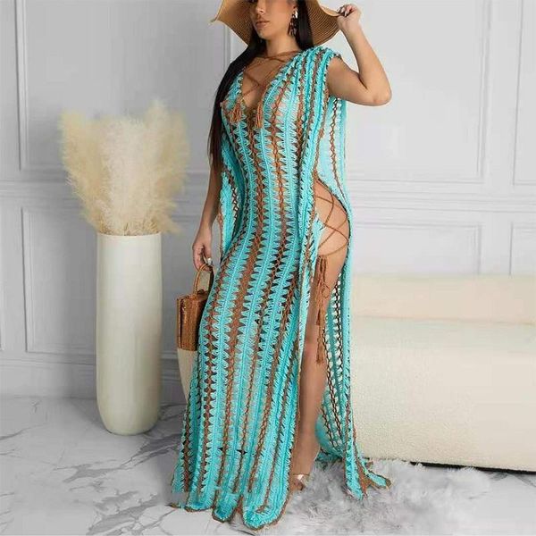 

women's swimwear capes for swimsuit beach women 2021 wear cover up smock leisure dress hollow out girl print polyester pareo tunics sum, White;black