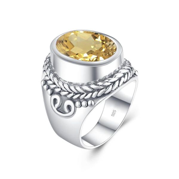 

cluster rings big ring men 100% real 925 sterling silver for women classic handmade yellow crystal gemstones band fine jewellery, Golden;silver