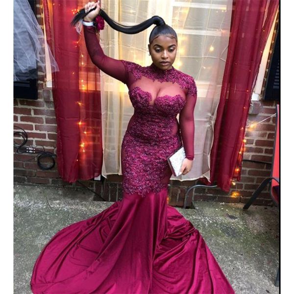 

party dresses long sleeve mermaid prom 2021 sweep strain beading illusion formal evening dress part gowns, White;black