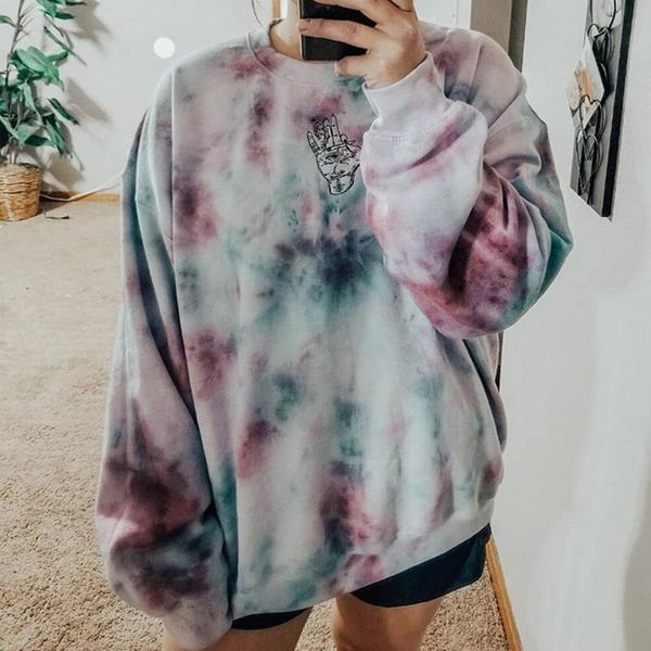 

women's hoodies & sweatshirts women autumn winter oversized tie dye print sweatshirt pullover ladies long sleeve round neck streetwear, Black