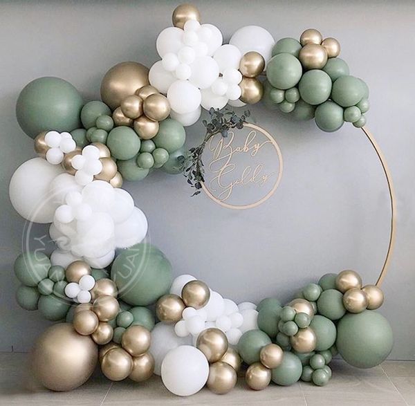 

132pcs baby shower balloon garland arch kit olive green white gold latex air balloons pack for birthday party decor plie