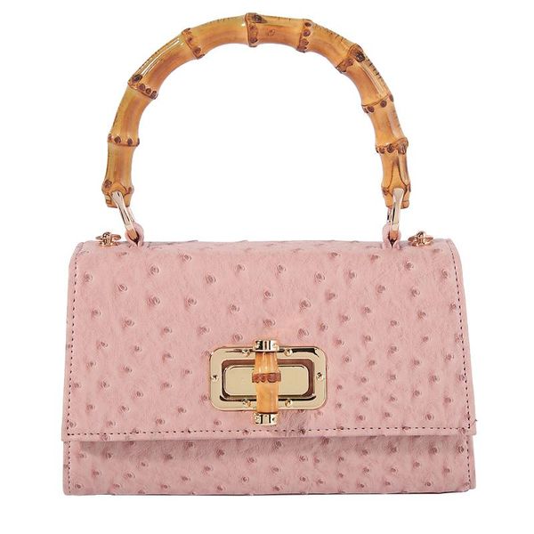 

evening bags bamboo handle handbag leather retro female satchel purse rotating lock buckle ostrich texture crossbody bag brand