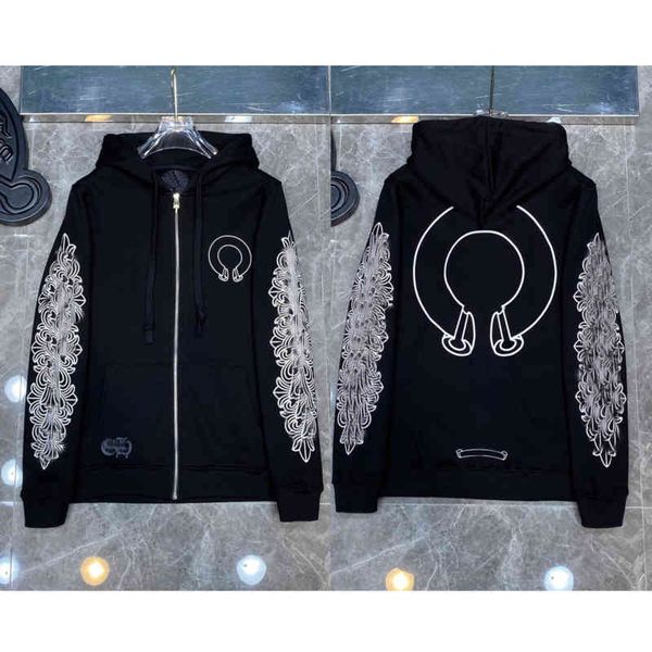 

ch brand quality hoodie classic fashion zipper autumn winter luxury sweatshirts designer men sweater horseshoe phantom cross print hooded wo, Black