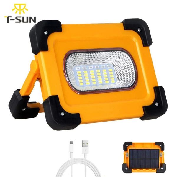 

t-sun 60w led portable spotlight super bright led work light usb+solar rechargeable for outdoor camping lamp