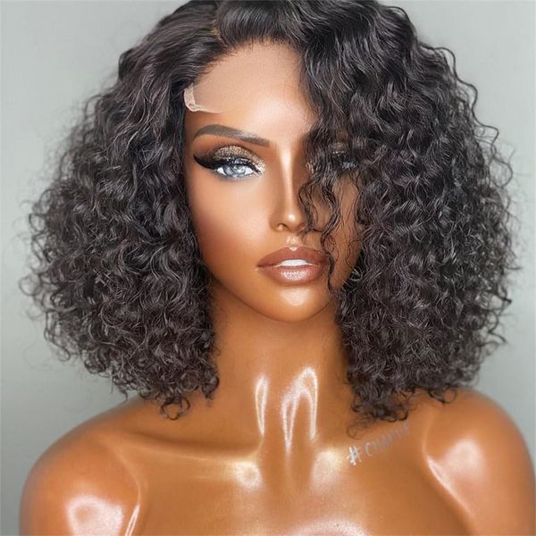 

baby pre-pull short wig deep wave forehead wig lace front human hair wig black female human hair brazil, Black;brown