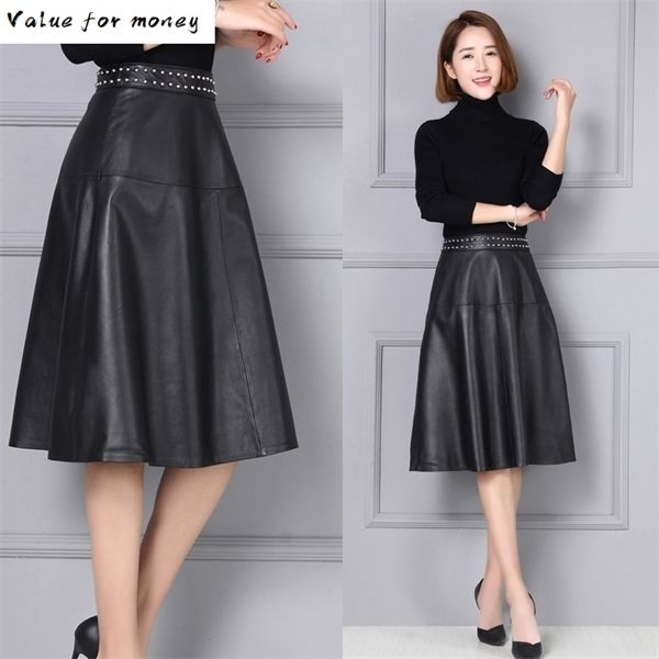 Top Rivet Women Sheepskin Genuine Leather Skirt K115 Alta Qualidade Y1214