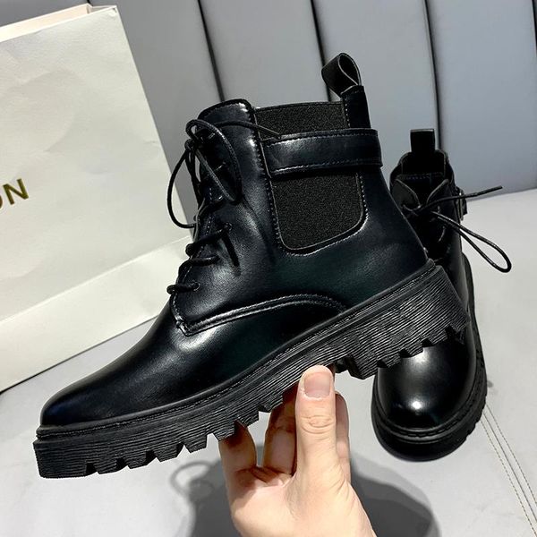 

fashion women boots black pu mirror leather ankle autumn winter round toe lace up shoes female motorcycle platform botas