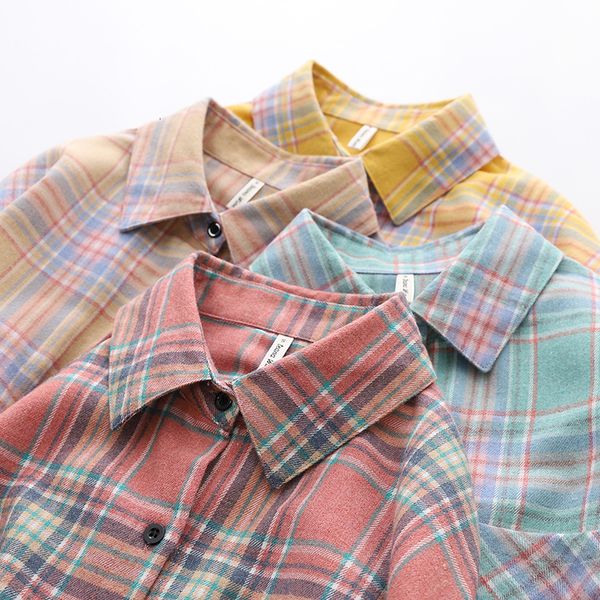 

2021 New Plaid Shirts Womens Blouses Tops Long Female Clothes Spring Autumn VGX3, White