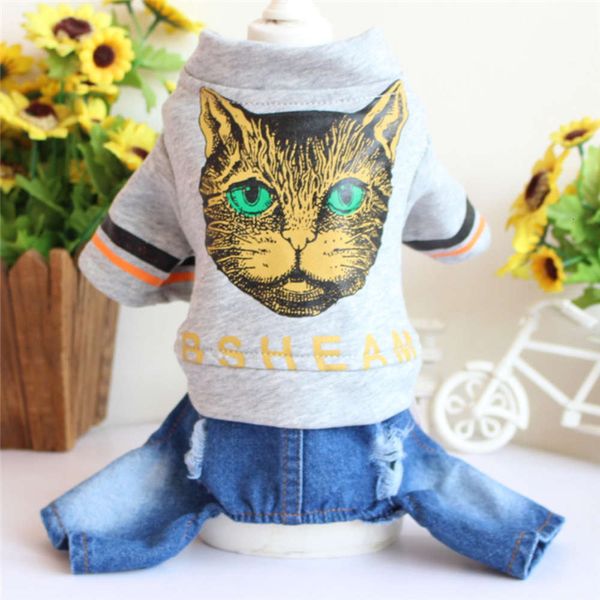 

pet spring and autumn winter clothing teddy bear dog four legged denim one piece
