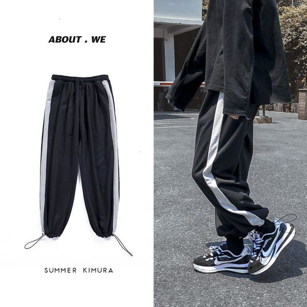 

2021 new autumn sweatpants men's fashion drawstring casual joggers pants men streetwear wild loose hip-hop straight trousers mens m-2xl, Black