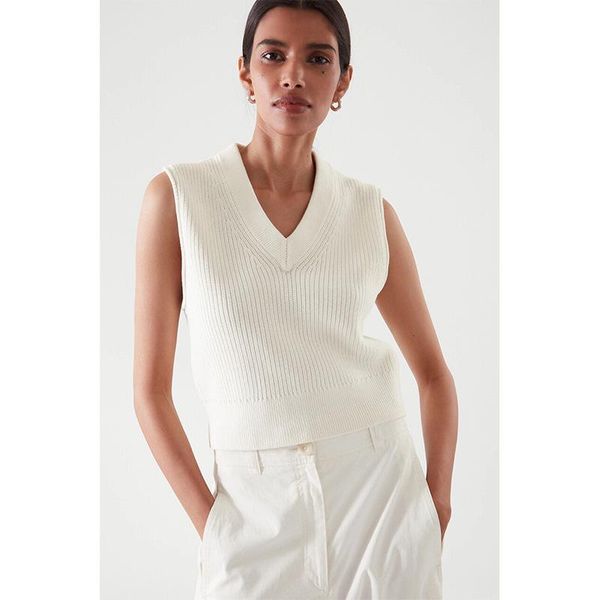 

women's vests women 2021 summer sweater commuter v-neck solid color sleeveless top, Black;white
