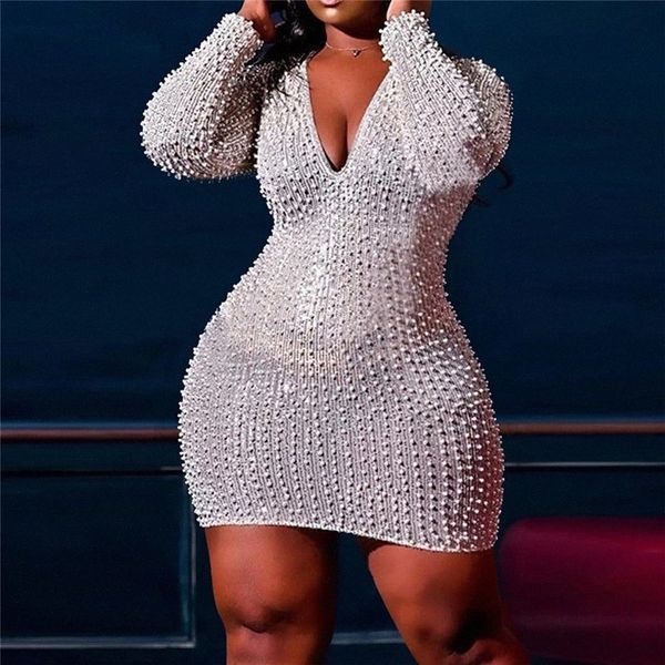 

women's plus size sheath dress solid color v neck sequins long sleeve fall winter casual prom dress short mini dress daily vacation m1d, Black