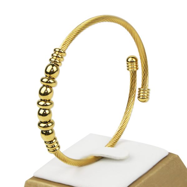 

new products twisted wire beaded bangle pulseiras womens jewelry bracelet stainless steel for women jewelry wholesale, Black