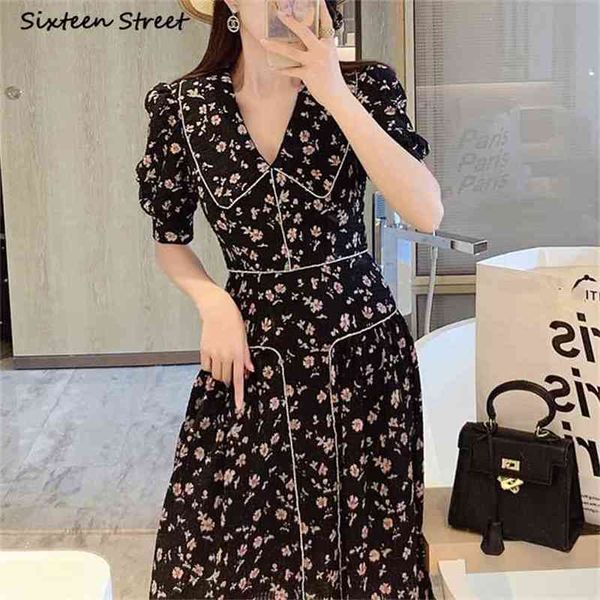 

black runway dress woman diamond summer high waist party es vestidos v-neck puff sleeve mid vintage female 210603, Black;gray