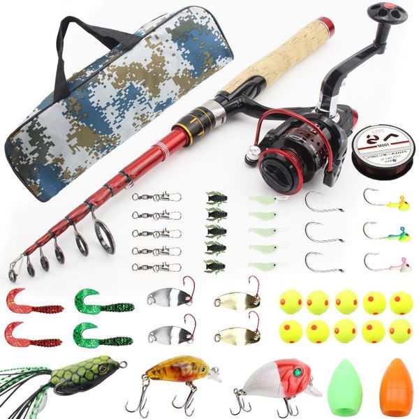 

boat fishing rods 2.1m rod with reel soft bait fish hook bag set lure trout portable vara de pesca com molinete