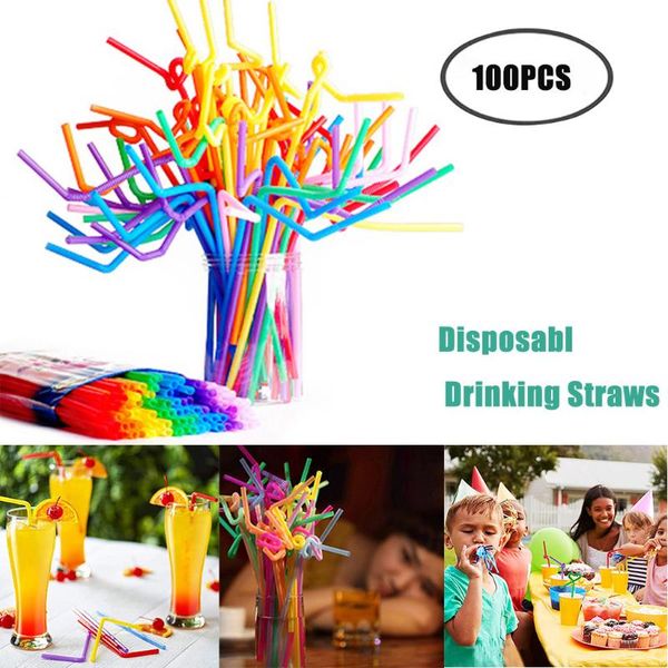 

drinking straws 100pcs 10.2'' multi-color long flexible wedding party supplies plastic kitchen accessories