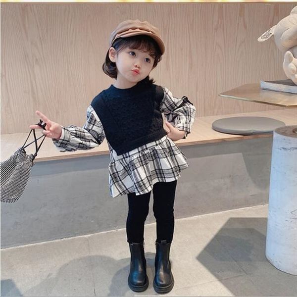 

2021 new fashion baby girls plaid autumn long sleeve princess casual cute children clothes mqko, Red;yellow