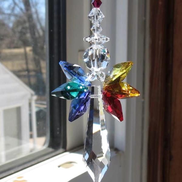 

rainbow angel crystal suncatcher colorful pendant hanging decoration for car home i88