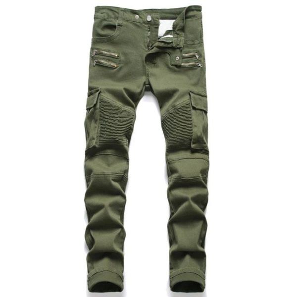

men's jeans 2022 fashion mens biker punk style men cargo denim pants zipper pocket motorcycle male pantalones hombre, Blue