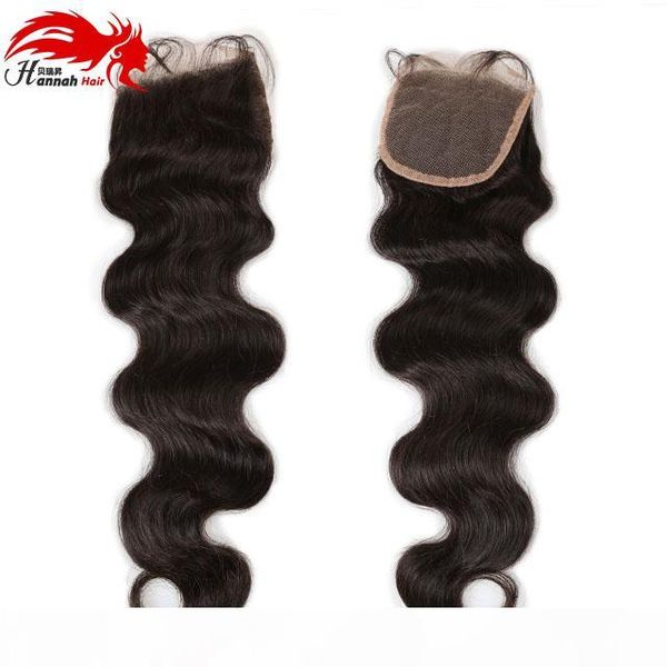 

hannah hair product brazilian body wave hair lace closure 4*4 brazilian hair 100% remy human body wave closure part, Black