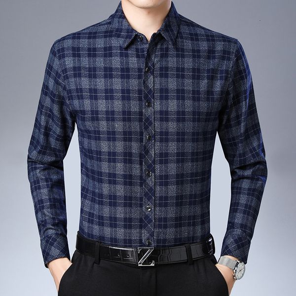 

2021 spring and autumn plaid men's middle-aged fashion long sleeve lapel cardigan shirt trend, Black