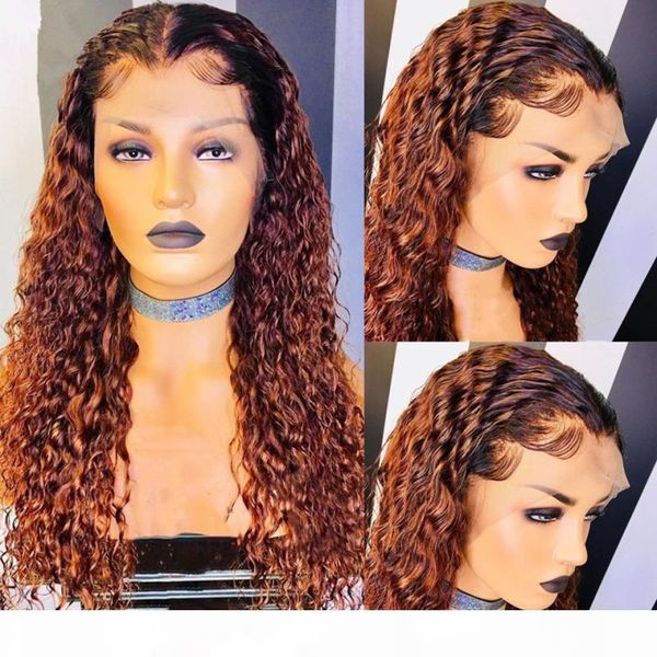 

ombre color lace front wig with baby hair brazilian water wave human hair wigs for women remy hair glueless lace wigs, Black;brown
